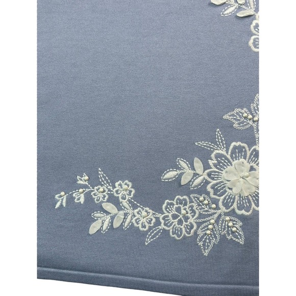 Alfred Dunner Sweater Womens Size M Blue Floral Accents S/S Lightweight - Picture 8 of 10